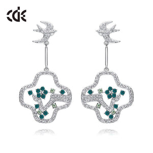 Plum Blossom Bird Earrings with Crystal Spring Swallow Drop Earrings - 200000168 Green / United States Find Epic Store