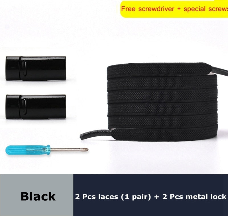 Magnetic Lock Elastic Shoelaces Flat Of Sneakers No tie Shoe Laces Metal locking Easy to put on and take off Lazy Shoelace - 3221015 Black / United States / 100cm Find Epic Store