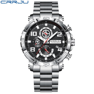 Top Brand Casual Sport Chronograph 316L Stainless Steel Wristwatch Big Dial Waterproof Quartz Clock - 0 Silver Find Epic Store