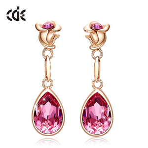 Jewelry Pink Crystals Rose Flower & Teardrop Statement Earrings - 200000168 Pink Gold / United States Find Epic Store