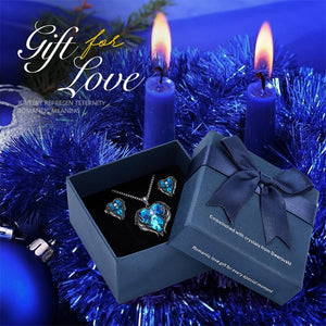 Women Jewelry Set Embellished With Crystals Necklace Stud Earring Set Angel Wing Jewelry Valentine's Day Gift - 100007324 Blue Black in box / United States / 40cm Find Epic Store