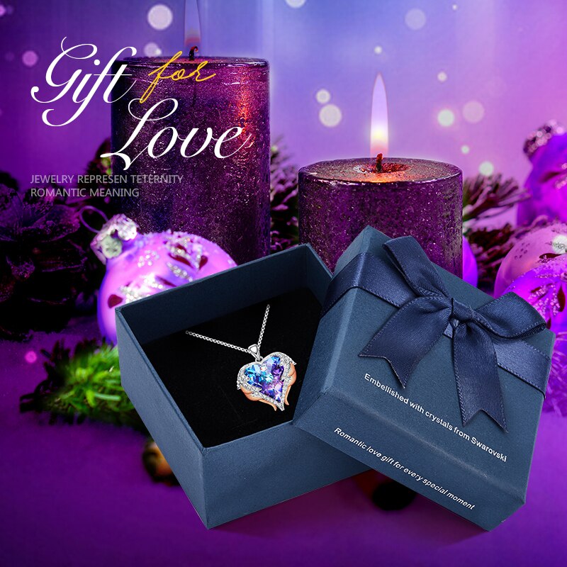 Fashion Angel Wings Heart Shape Pendant Necklace with Purple Crystal for Women Fashion Jewelry Valentine's Day Gifts - 200000162 Purple Gold in box / United States / 40cm Find Epic Store