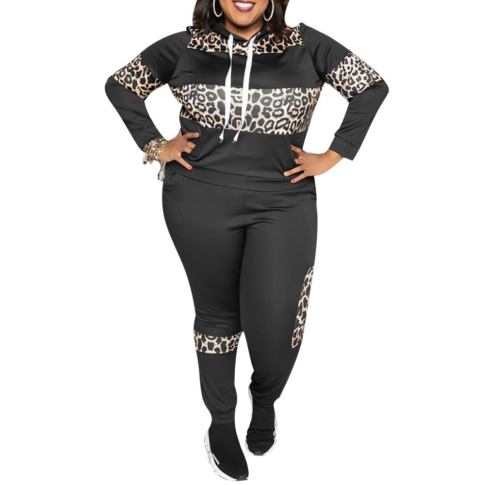 Matching Sets Plus Size Leopard Print Hoodies + Sweatpants Sexy Two Pieces Set - 201530602 Black / L / United States Find Epic Store