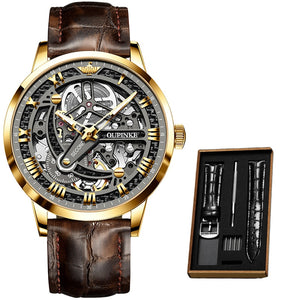 Automatic Luxury Mechanical Skeleton Leather Top Brand Wristwatch - 200033142 Brown siliver / United States Find Epic Store
