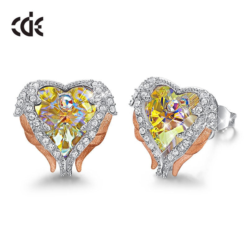 Angel Wings Heart Stud Earrings - 200000171 AB Color Gold / US Find Epic Store
