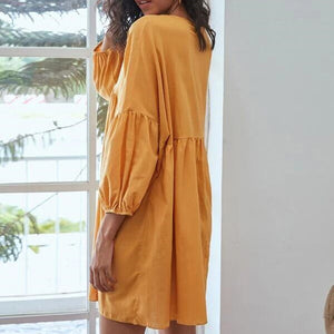 Casual Loose Quarter Sleeve V-Neck Sun Dress - Find Epic Store