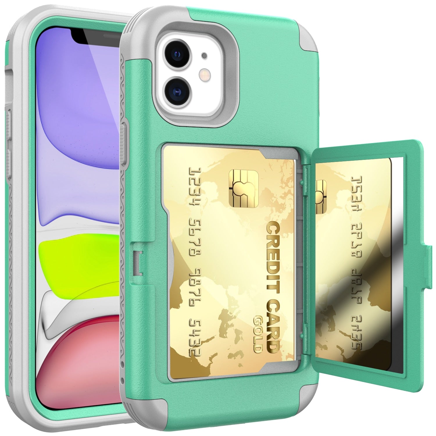 For iPhone 12 mini Pro Max Case With Wallet Card Hidden Credit Card Cover For iPhone 12 Pro Max with mirror Case for iPhone 12 - 380230 For iPhone 12 Mini / Light Green / United States Find Epic Store