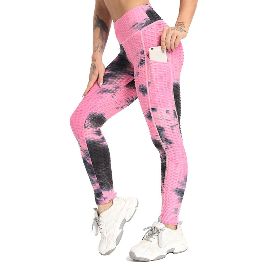 Jacquard Running High Waist Yoga Tight with pockets Leggings - 200000614 Pink and black / S / United States Find Epic Store