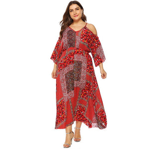 4XL Plus Size Vintage Bohemian Floral Print Dress - 200000347 Red / L / United States Find Epic Store