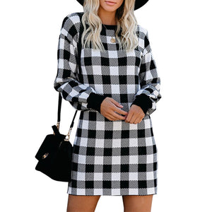 Plaid Long Sleeve Dress - 200000347 Black and White / S / United States Find Epic Store
