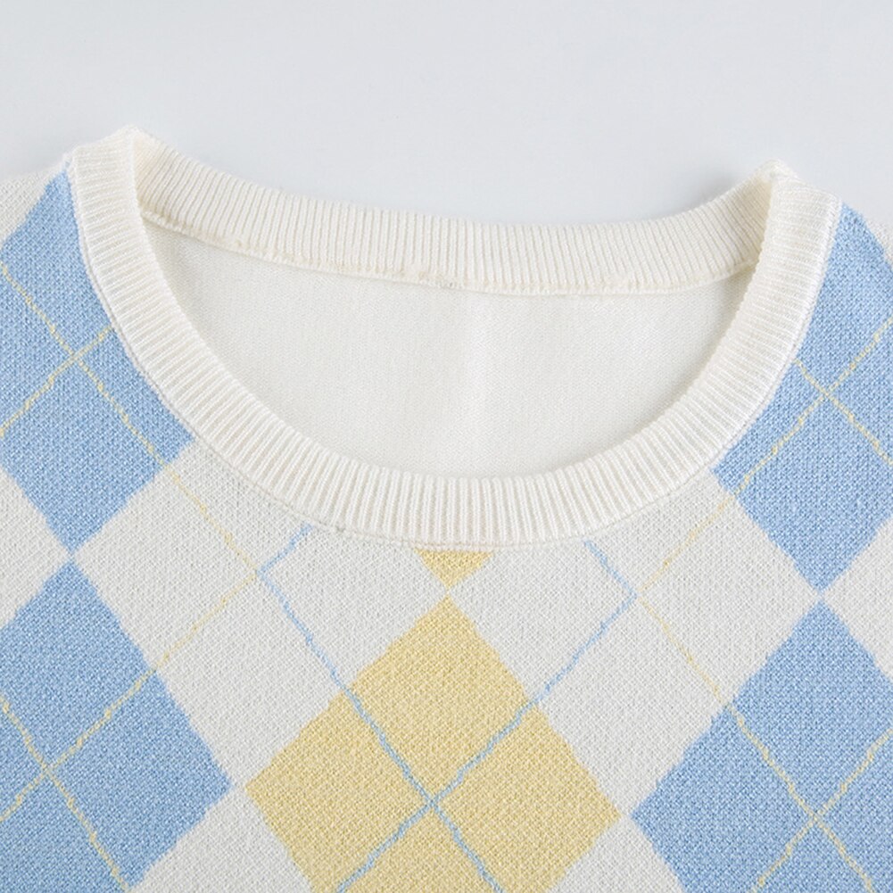 White Plaid Argyle Y2k Sweater - 201240203 Find Epic Store