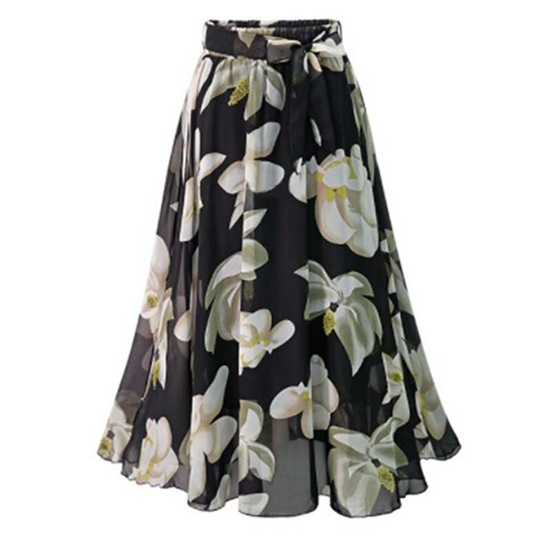 Chiffon Lace Up Print Mid-length Skirt - 349 BS0363-1 / L / United States Find Epic Store
