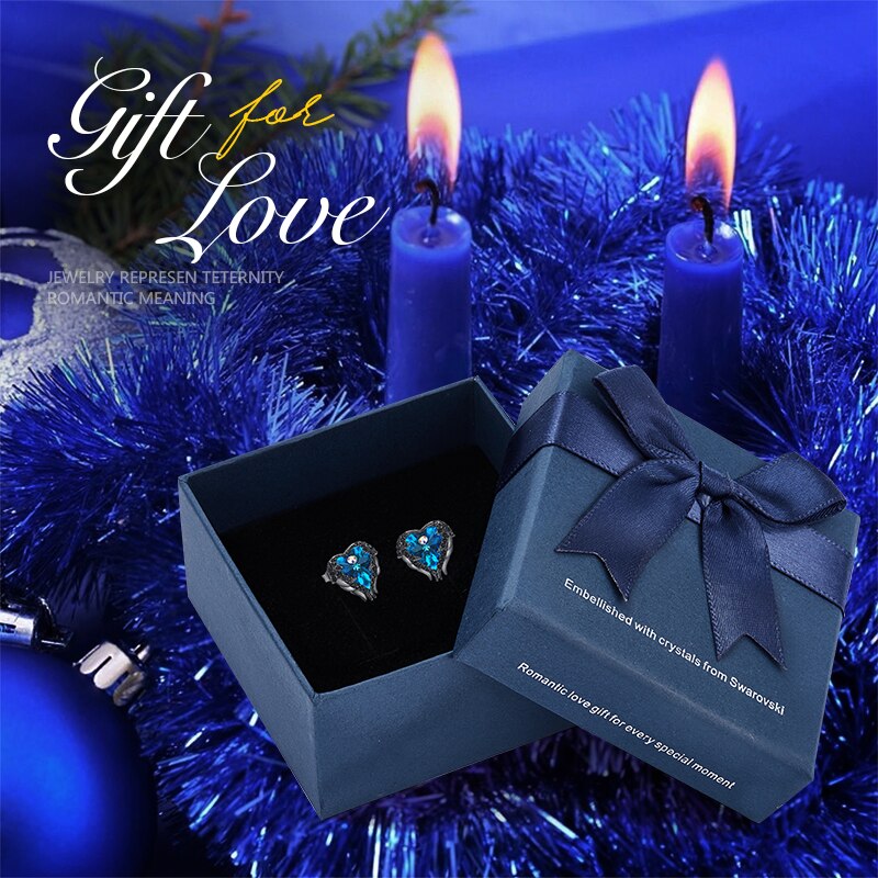 Angel Wings Heart Stud Earrings - 200000171 Blue Black in box / US Find Epic Store