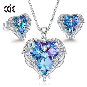 Women Necklace Earrings Jewelry Set Embellished With Crystals Women Heart Pendant Stud Fashion Jewelry - 100007324 Purple / United States / 40cm Find Epic Store