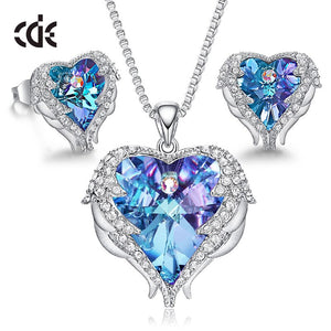 Crystals Heart Jewelry Set for Women Wedding Party Accessories Angel Wings Necklace Earrings Set Wift Gift - 100007324 Purple / United States / 40cm Find Epic Store