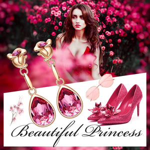 Jewelry Pink Crystals Rose Flower & Teardrop Statement Earrings - 200000168 Find Epic Store