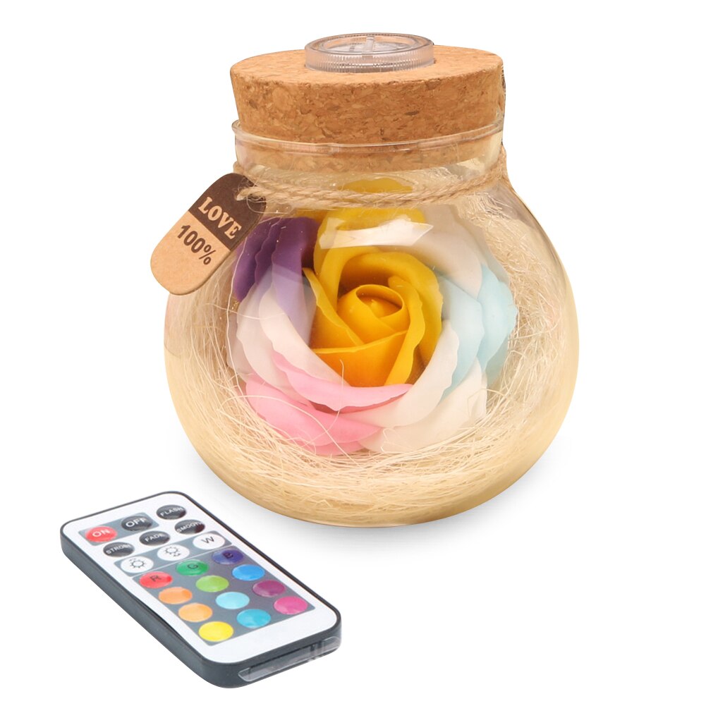 Colorful Rose Soap Wishing Bottle Eternal Flower Birthday Gift Packaging Box Home Décor LED Lamp Luminous Christmas Gift Valentines Gift Love You Gift - 0 Yellow / United States Find Epic Store