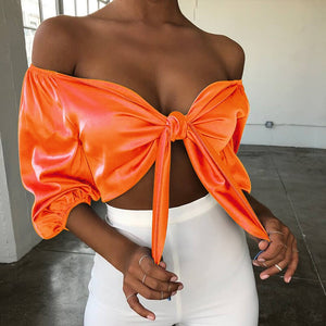 Silk Off Shoulder Crop Top - 200000790 BS0119-4 / One Size / United States Find Epic Store