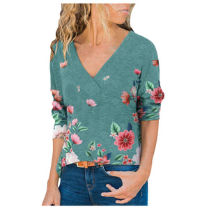 New V-neck Long Sleeve T-shirt Butterfly Flower Shirt - Green / S / United States Find Epic Store