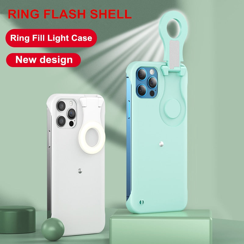 Fill light case For iPhone 12 Pro Max Phone Case Fill Light Selfie Beauty Ring Light Flash Case Capa Stable Shell - 380230 Find Epic Store