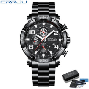 Top Brand Casual Sport Chronograph 316L Stainless Steel Wristwatch Big Dial Waterproof Quartz Clock - 0 Black silver box Find Epic Store