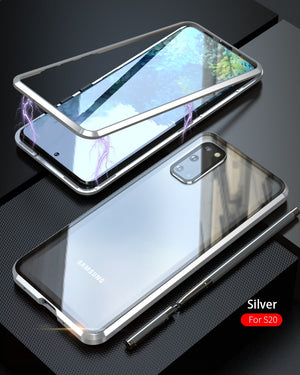 Case for Samsung Galaxy S20 Note 20 Ultra S20 Plus Case, Luxury Magnetic Adsorption Back Tempered Glass Built-in Magnet Metal Bumper - S20 / Silver / United States Find Epic Store