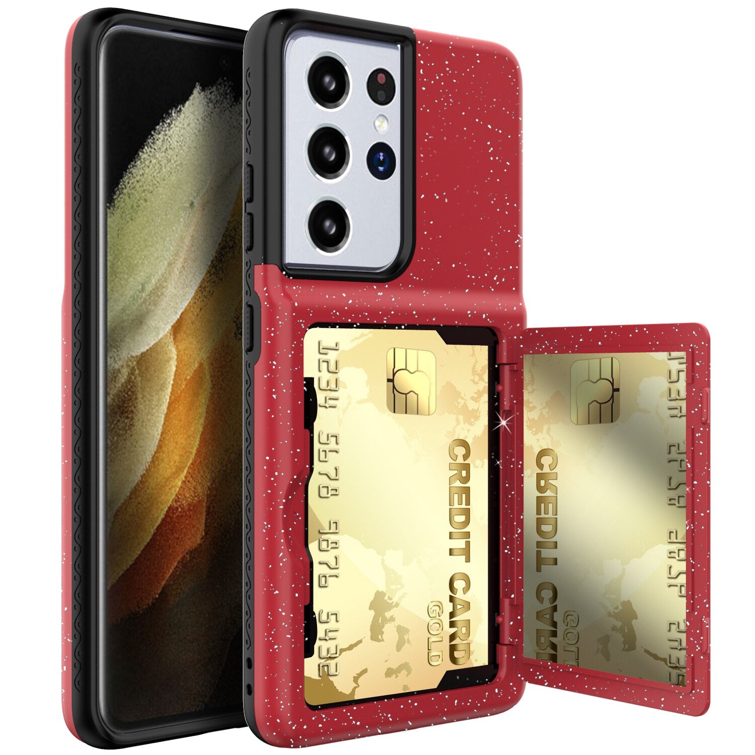 Armor Slide Card Case For Samsung Galaxy S21 Ultra Plus Card Slot Wallet Make Up Mirror Back Cover Flip For Samsung S21 Ultra - 380230 for Samsung S21 / Red / United States Find Epic Store