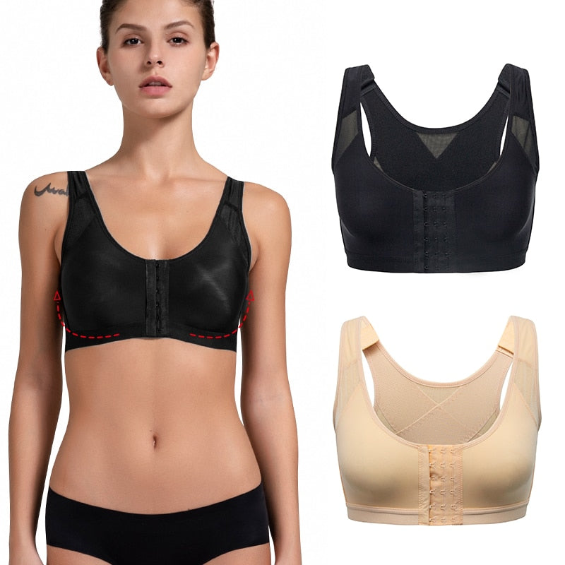 Women's Back Support Posture Corrector Full Coverage No Padded Slim Wireless Tops Chest Lifter Breast Shapewear Front Closure - 31205 Find Epic Store