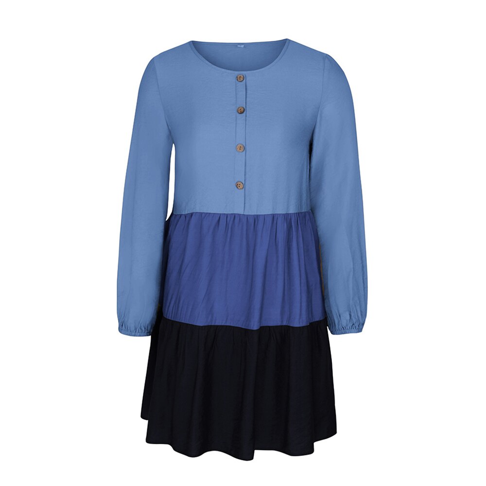 Long Sleeve Buttons O neck Dress - 200000347 Blue / S / United States Find Epic Store