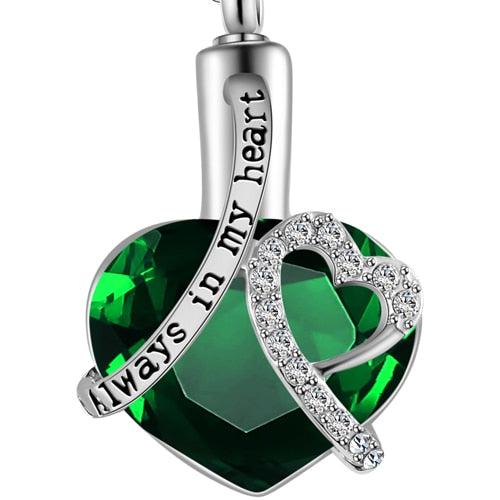 Always in my heart Locket screw Heart cremation memorial ashes urn birthstone necklace jewelry keepsake pendant - 200000162 Green Find Epic Store