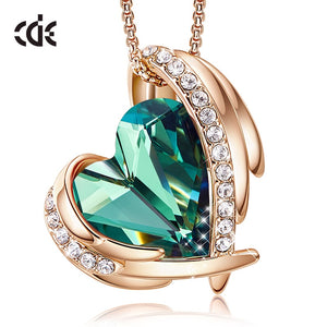 Women Gold Necklace Pendant Embellished with Crystals Pink Heart Necklace Angel Wing Jewelry Mom Gift - 100007321 Green Gold / United States Find Epic Store