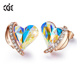 Women Gold Earrings Jewelry Embellished with Crystals Pink Angel Wings Heart Stud Earrings Fine Jewelry Gifts - 200000171 AB Color Gold / United States Find Epic Store