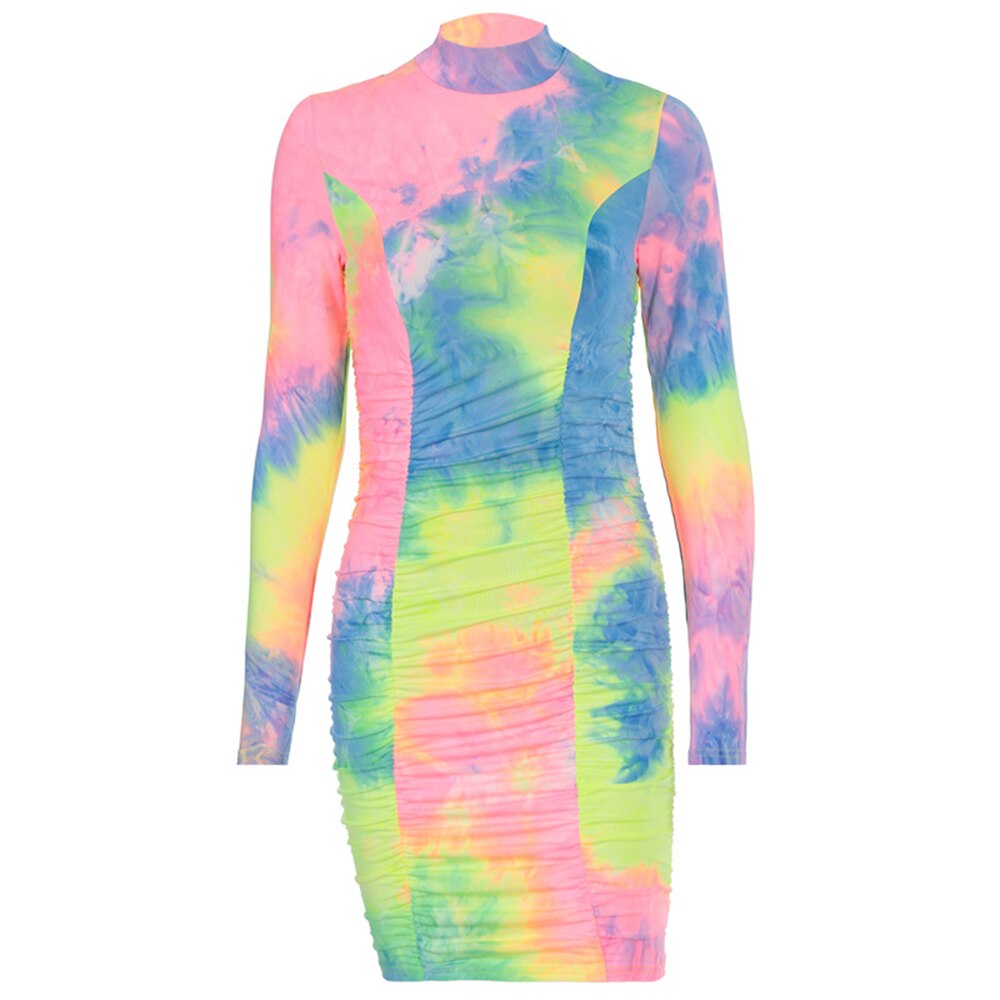 Tie-dye Fashion Round Neck Long Sleeve Bodycon Dress - 200000347 Find Epic Store
