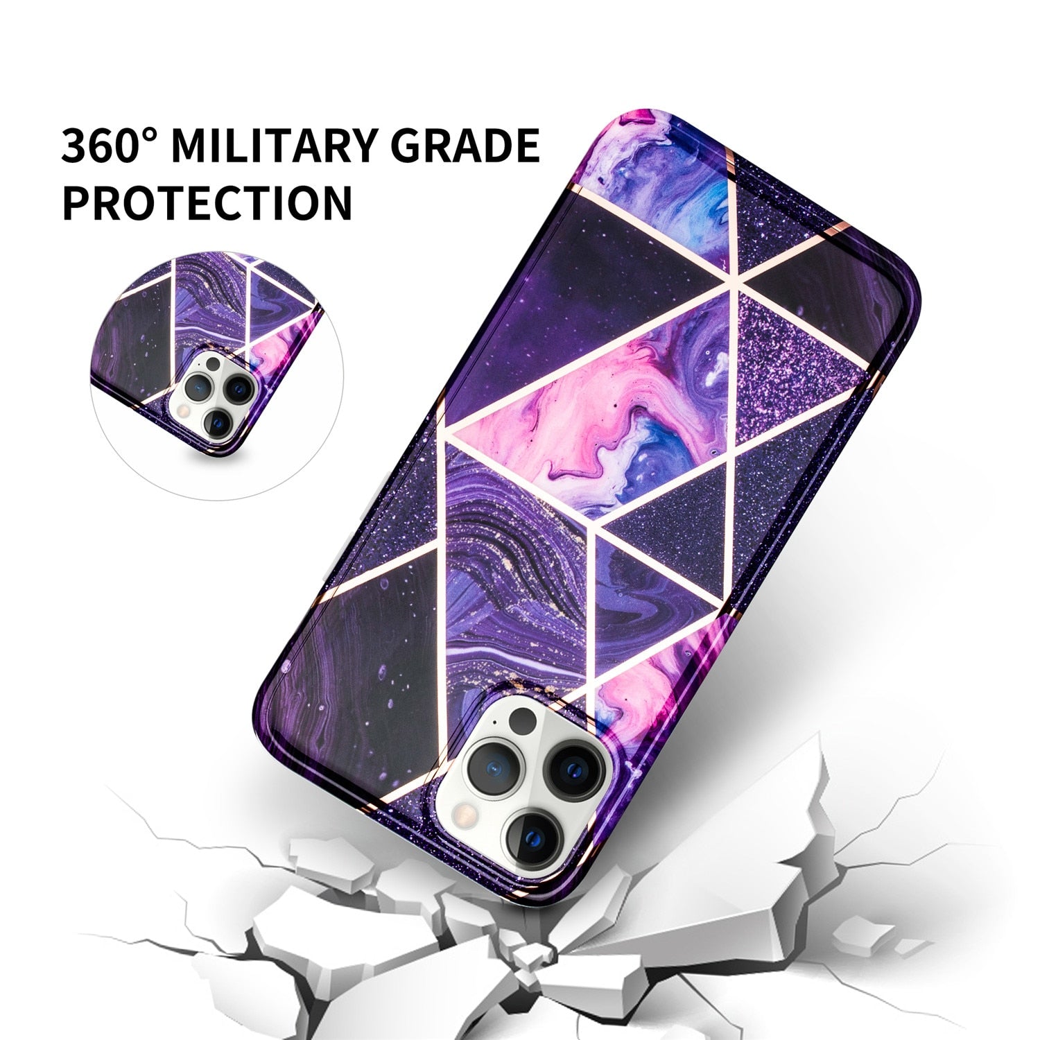 For iPhone 12 Pro Max Case Marble Slim Fit Bling Glitter Sparkle Bumper Foil Stripe Thin Cute Design Glossy Finish Soft TPU - 380230 Find Epic Store