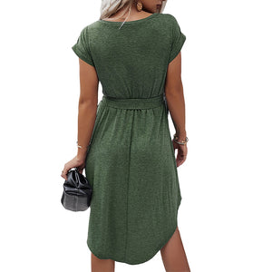 Cotton Buttons Midi Dress with Belt - 200000347 Find Epic Store