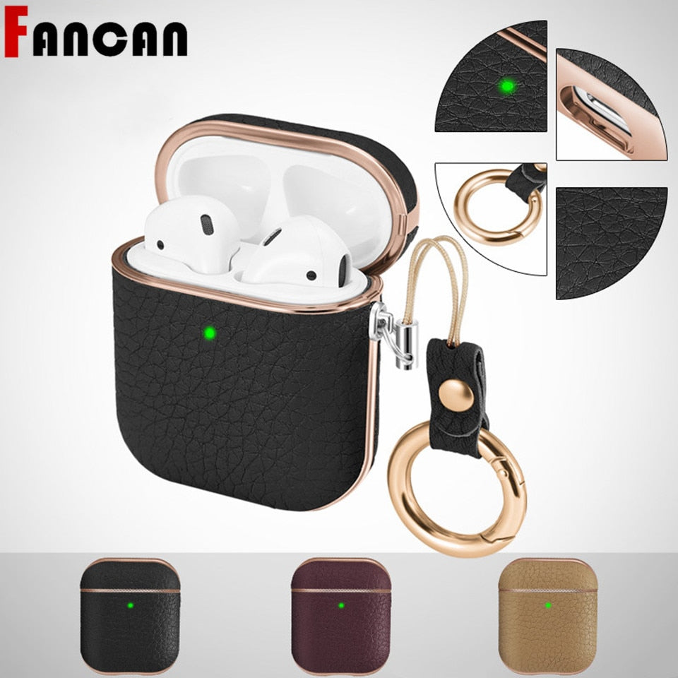 For AirPods 1/2 Apple AirPod Earphone Cases Business Accessories Cute luxury leather Protector Cover lychee for AirPods 2 1 Case - 200001619 Find Epic Store