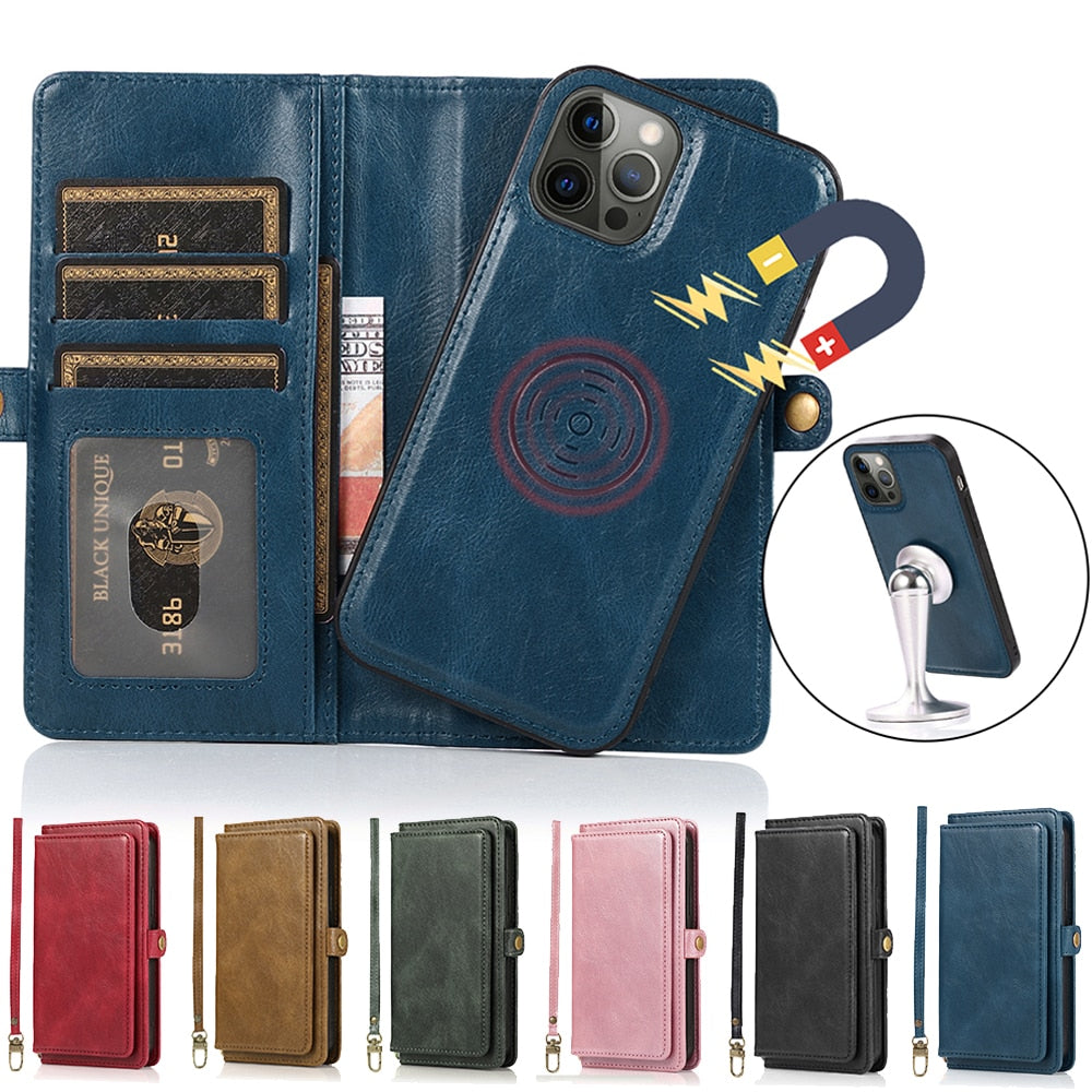 Red Wallet Case For iPhone 12 Pro Max Detachable Retro Leather Magnetic Flip Cover Case for iPhone 11 12 Pro Max X XR XS Max 8 7Plus - 380230 Find Epic Store