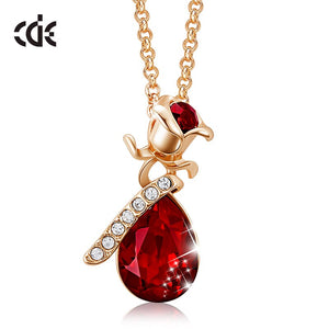 Women Gold Color Rose Flower Necklace Pendant with Crystals from Swarovski Teardrop Jewelry Fashion Romantic Valentine's Day - 200000162 Red Gold / United States / 40cm Find Epic Store