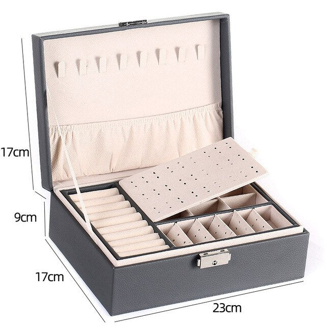 2021 Newly Jewelry Storage Box Large Capacity Portable Lock With Mirror Jewelry Storage Earrings Necklace Ring Jewelry Display - 200001479 United States / Gray Find Epic Store
