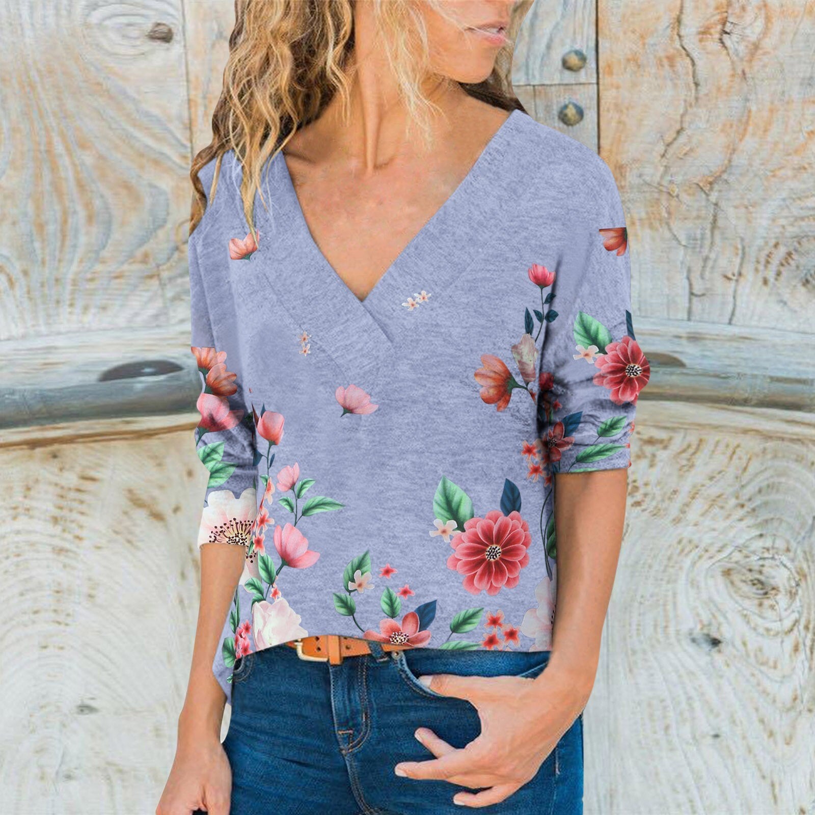 New V-neck Long Sleeve T-shirt Butterfly Flower Shirt - Find Epic Store