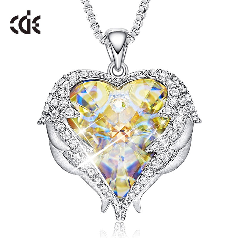 Crystal Necklace New Design Sparkling Heart Blue Stone Pendant Necklace for Women Angel Wing Original Jewelry - 200000162 AB Color / United States / 40cm Find Epic Store