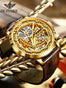 OUPINKE Hollow Skeleton Automatic Genuine Leather Top Brand Luxury Wristwatch - 200033142 gold face / United States Find Epic Store