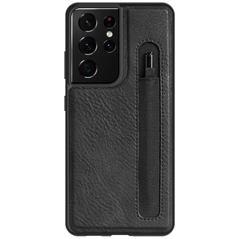 For Samsung Galaxy S21 Ultra Case, Stylus S-Pen Socket Pen Slot Case Age Leather Back Cover With Pocket Holder - 380230 for Galaxy S21 Ultra / Black / United States Find Epic Store