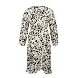 Plus Size Women Leopard Print Long Sleeve V-Neck Dress - 200000347 Find Epic Store