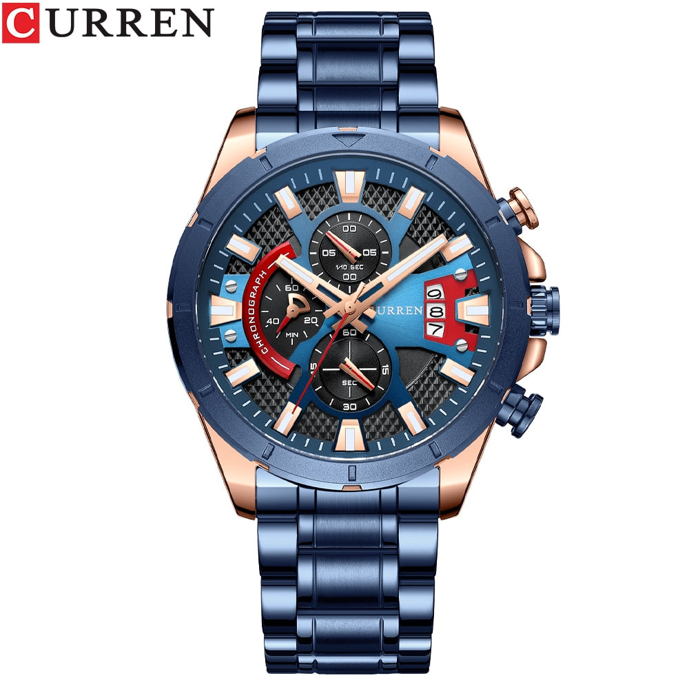 Top Brand Luxury Fashion Watches Men's Casual Quartz Wristwatch Business Watch Men Stainless Steel Waterproof Male Clock - 0 blue Find Epic Store