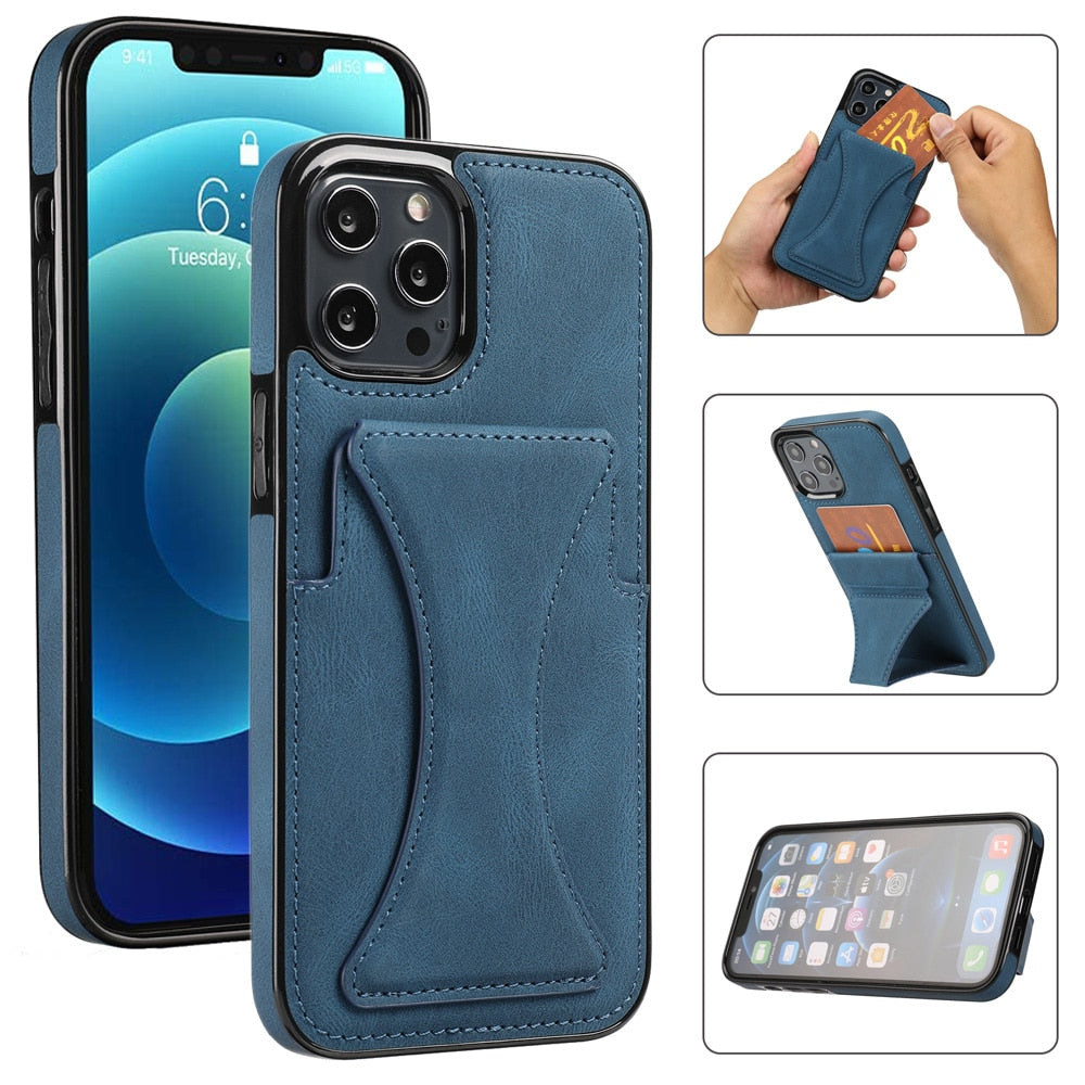 iPhone 7/7 Plus/8/8 Plus/X/XR/XS/XS Max/SE(2020)/11/11 Pro/11 Pro Max/12/12 Pro/12 Mini/12 Pro Max Case - Slim Fit Premium Leather Card Slots with Kickstand Cover - 380230 Find Epic Store