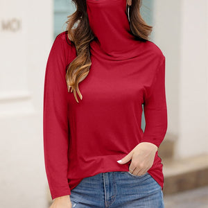 Loose Turtleneck Long Sleeve Solid Face Mask Tops - 200000791 Red / S / United States Find Epic Store
