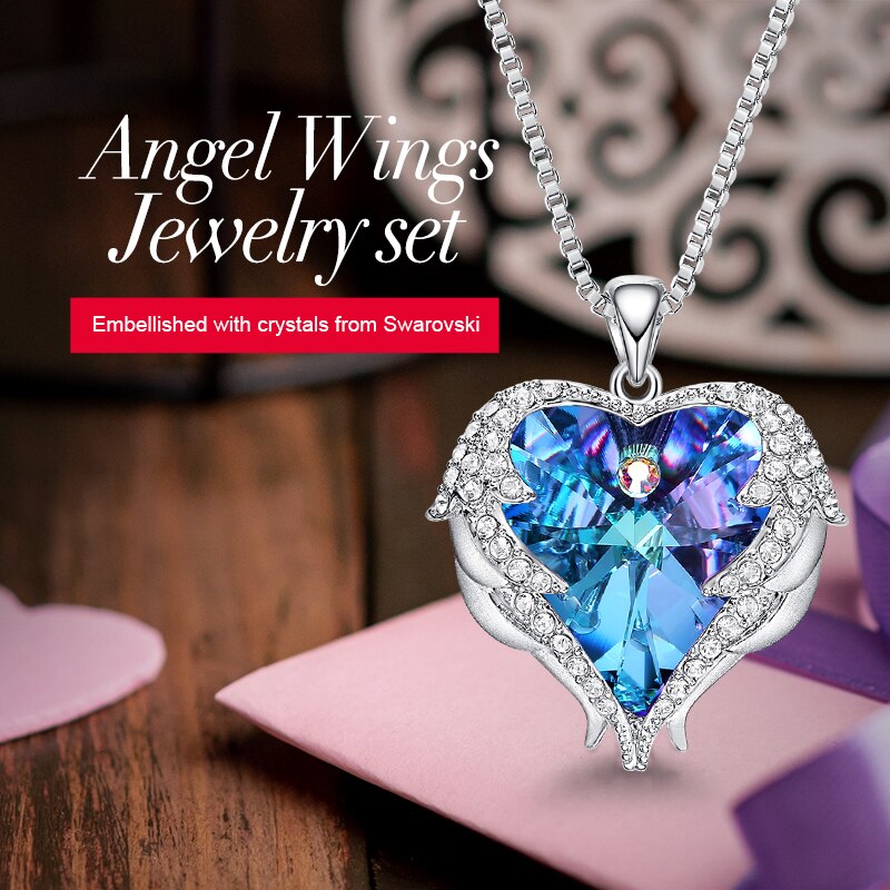 Fashion Angel Wings Heart Shape Pendant Necklace with Purple Crystal for Women Fashion Jewelry Valentine's Day Gifts - 200000162 Find Epic Store