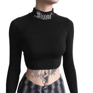Black Bodycon Long Sleeve Crop Tops - 200000791 Black / S / United States Find Epic Store