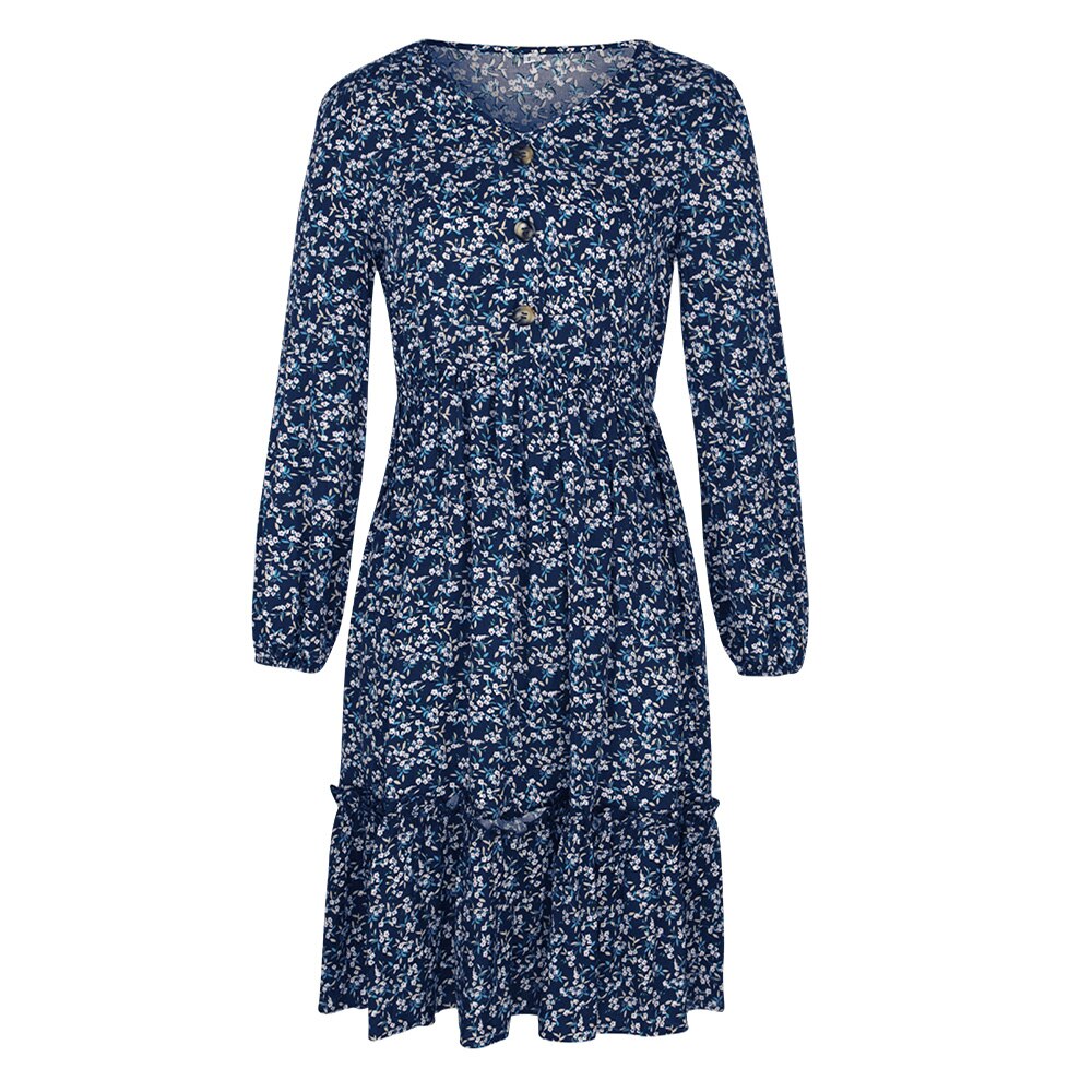 Buttons Floral Dress - 200000347 Navy Blue / S / United States Find Epic Store